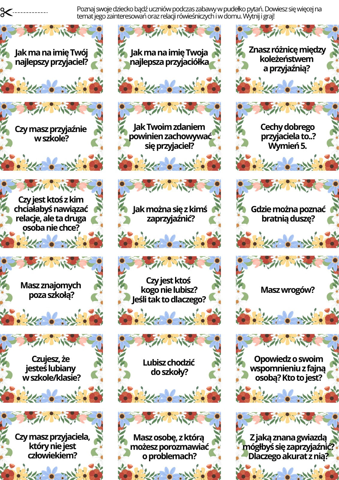 GRA POZNAJMY SIĘ - relacje równieścnicze, hobby i rodzina