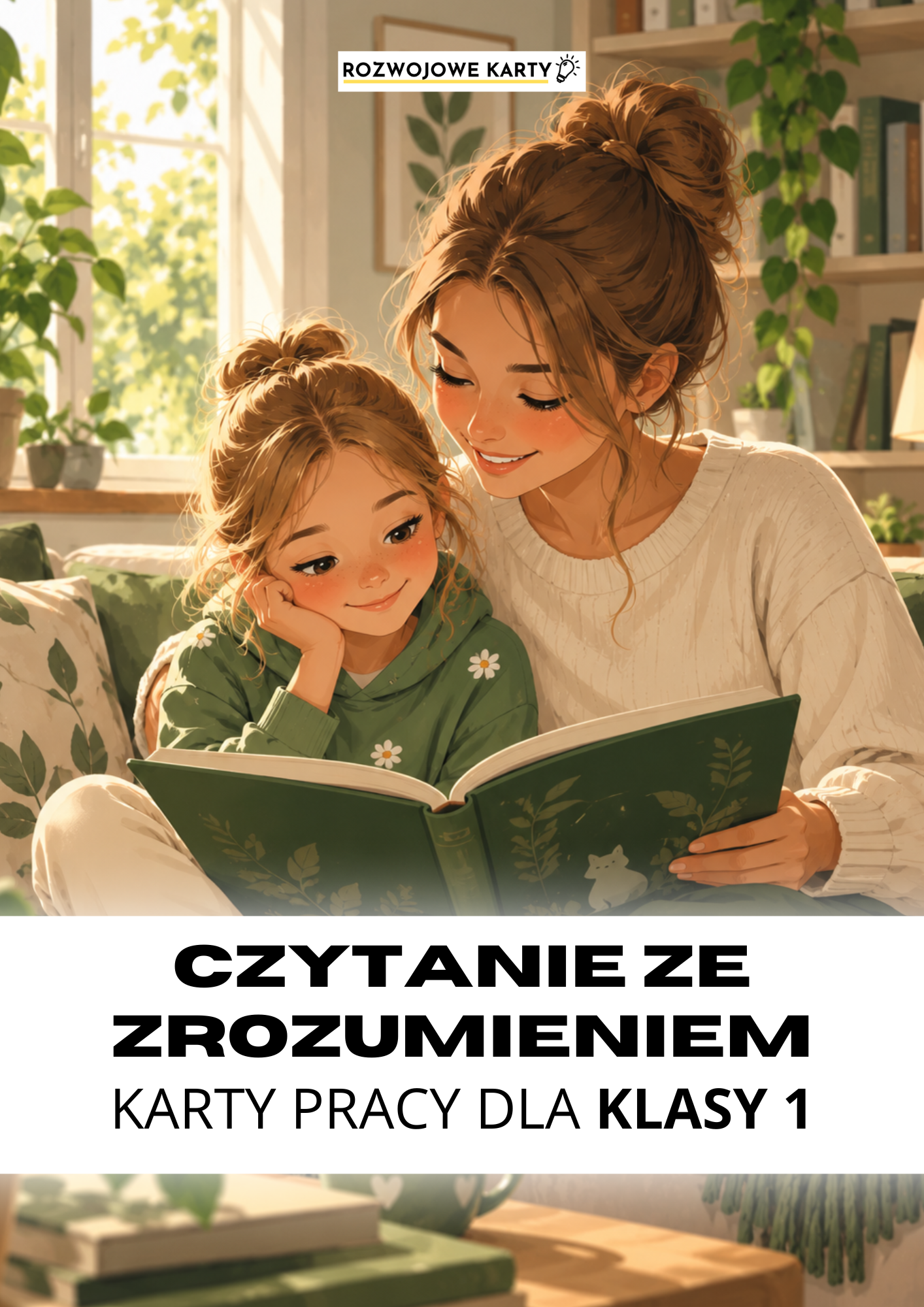 Okładka zestawu Czytanie ze zrozumieniem - karty pracy dla klasy 1, mama czytająca książkę z córką