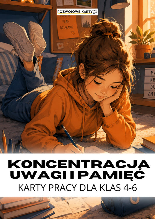 Karty pracy koncentracja uwagi i pamięć – okładka zestawu klasy 4-6