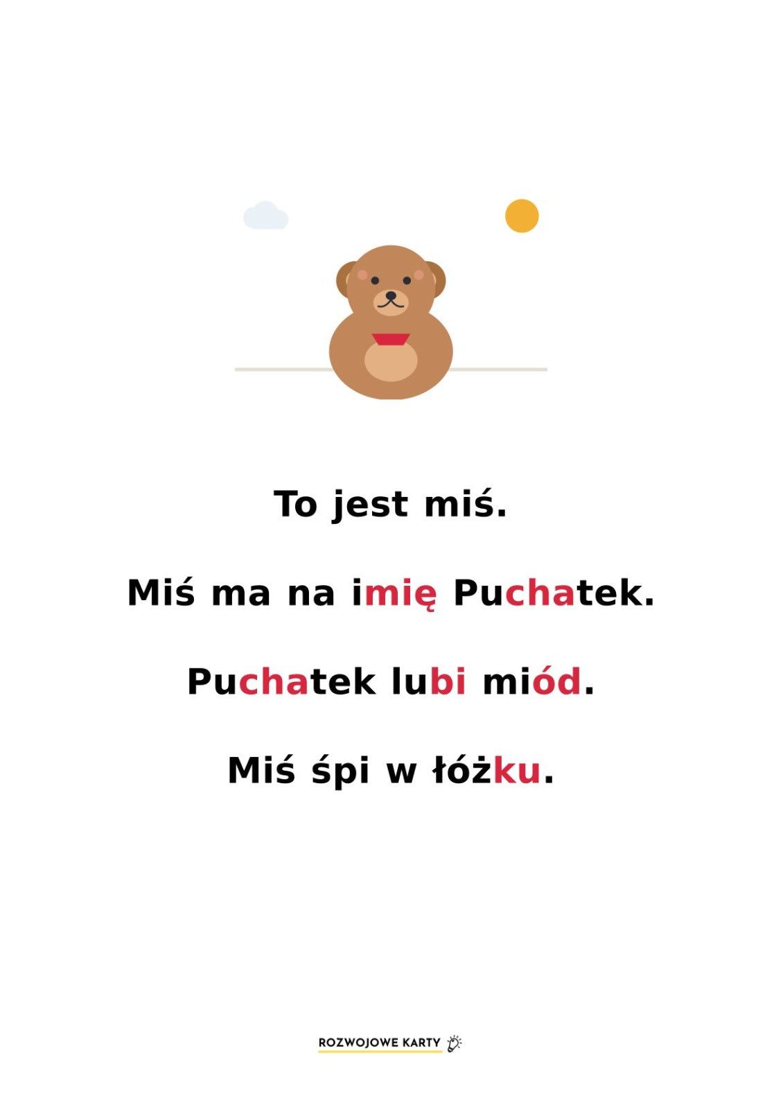 Przykładowy tekst do czytania sylabowego o misiu Puchatku z zestawu dla dzieci 5-7 lat