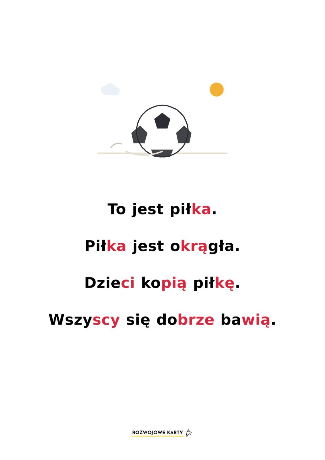 Przykładowy tekst do czytania sylabowego o piłce nożnej z zestawu Czytanie sylabowe dla dzieci 5-7 lat