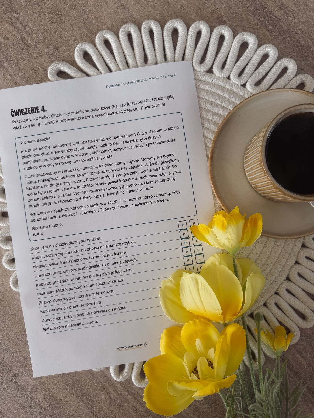 Ćwiczenie 4 z zestawu Krok po kroku z dysleksją klasa 4 - tekst do przeczytania i pytania